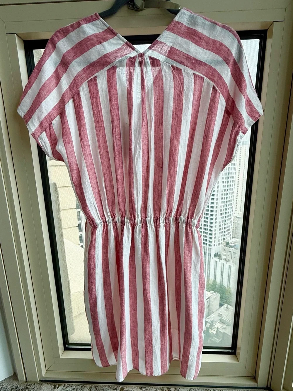 NWT Rails Wren Dress Linen Relaxed Drawstring Short Sleeve Red/White Stripes - M